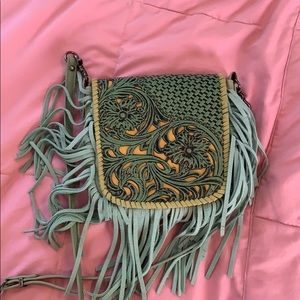 Green fringe crossbody purse